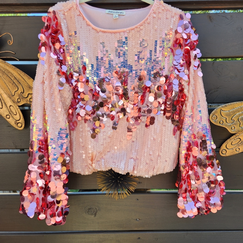 Pink Sequined Crop Top Size L